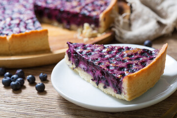 Piece of blueberry pie on a plate