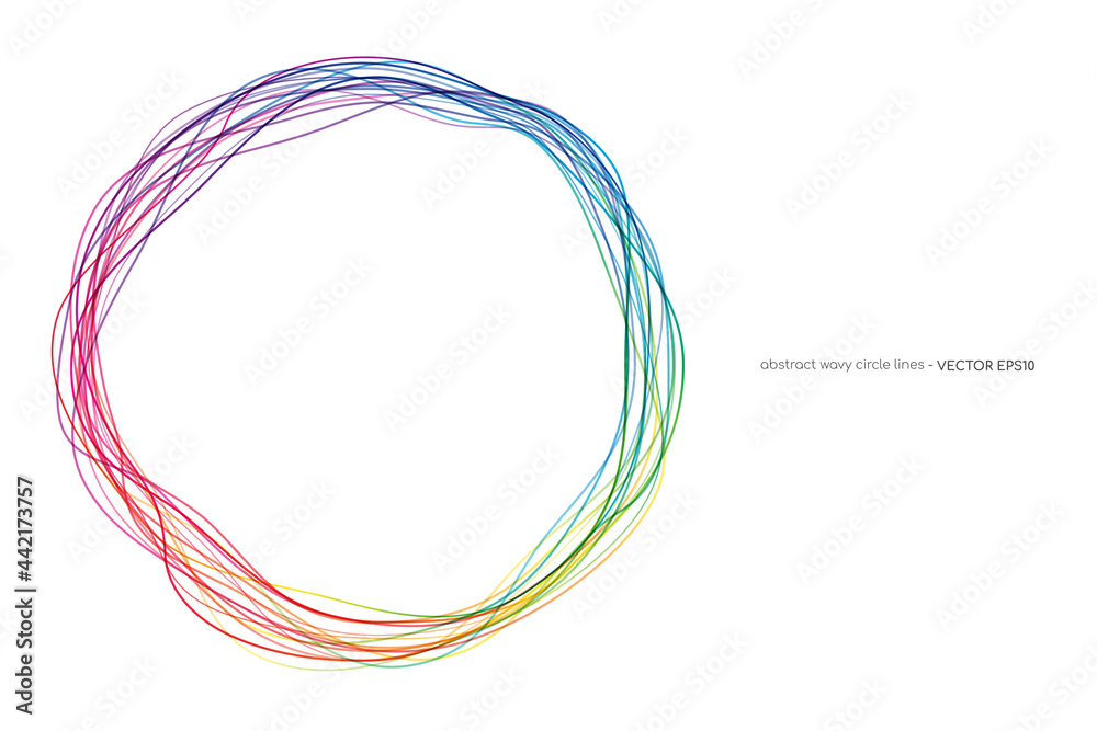 Poster Vector abstract circles lines round frame colorful rainbow isolated on white background with empty space for text.