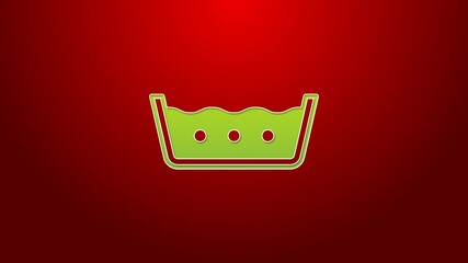 Green line Washing under 50 degrees celsius icon isolated on red background. Temperature wash. 4K Video motion graphic animation