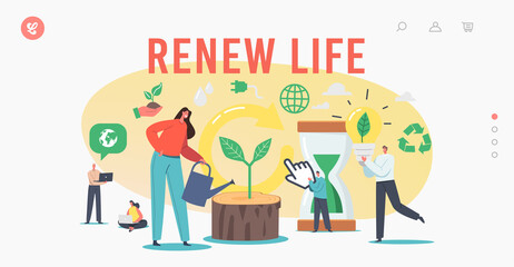 Refresh and Renew Life Landing Page Template. Tiny Characters Restart Project with New Vision or Rework Strategy