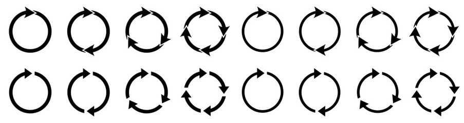 Circular arrows, icons set. Recycle, refresh. Reload or repeat, icons.