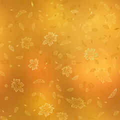 Seamless pattern fall. Autumn leaves on the orange background.