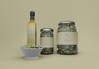 Olives Jar with Olive Oil Mockup