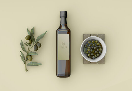 Olive Oil Bottle with Olives Mockup