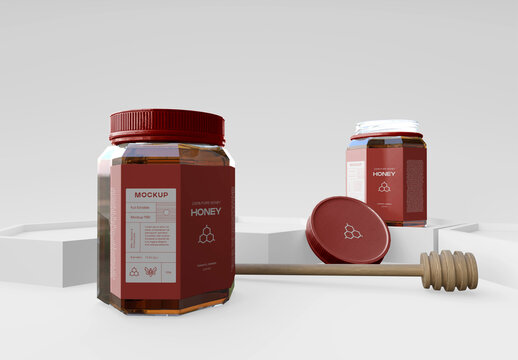 Two Honey Jar with Label Mockup