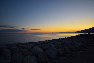 incredible sunset in the Ligurian coast, Camogli