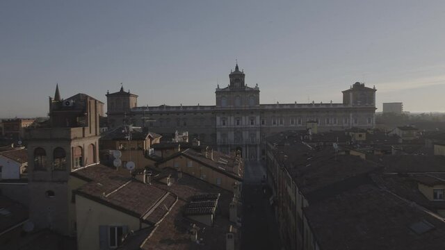 Aerial footage drone sunset view of Modena Square PALAZZO DUCALE PALACE italy // no video editing
