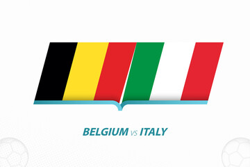 Belgium vs Italy in Football Competition, Quarter-finals. Versus icon on Football background.