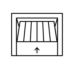 Tilt up canopy garage door. Black & white vector illustration. Line icon of warehouse gate. Symbol for exterior design. Isolated object