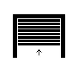 Rolling up garage door. Black & white vector illustration. Line icon of warehouse gate. Symbol for exterior design. Isolated object