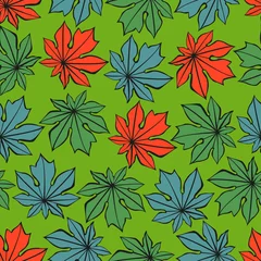 Fotobehang Tropische Bladeren Vector seamless pattern with orange, blue and green leaves.  © Viktoria