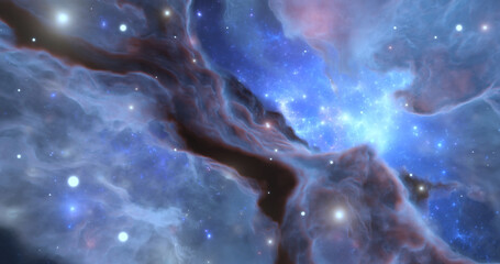 Leuchtender riesiger Nebel mit jungen Sternen. Weltraumhintergrund © Peter Jurik