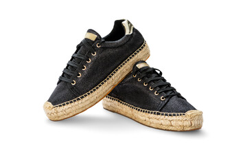 Summer female shoes black espadrilles on a white background, including clipping path