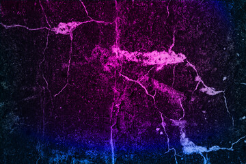 Modern futuristic neon lights on old grunge marble wall. Abstract background.