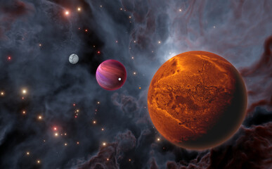 Exoplaneten- und extrasolare Monde oder Exomonde im Weltraum © Peter Jurik