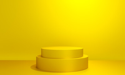 Scene with yellow color podium for mock up presentation in minimalism style with copy space, 3d render abstract background