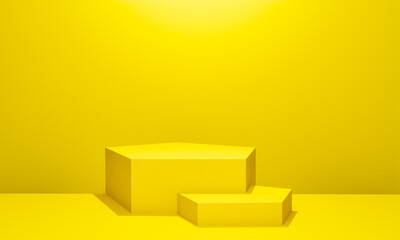 Scene with yellow color podium for mock up presentation in minimalism style with copy space, 3d render abstract background