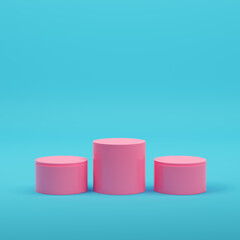 Pink empty product display on bright blue background in pastel colors