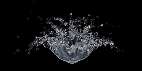 Water Splash with Droplets on Black Background. 3d illustration