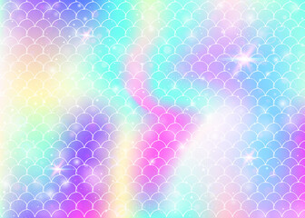 Princess mermaid background with kawaii rainbow scales pattern.