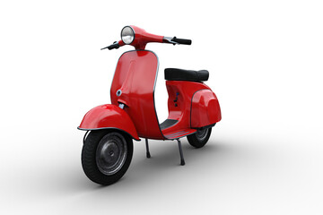 3D illustration of a generic Italian style red motor scooter isolated on a white background.