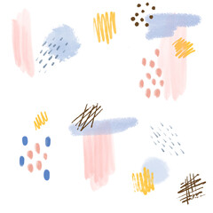 abstract stroke painted with crayon and water color on isolated white background