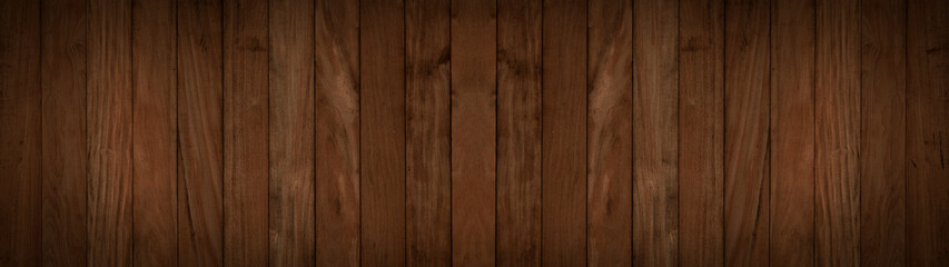 Old brown rustic weathred dark grunge wooden timber table wall floor board texture - wood background banner panorama top view..