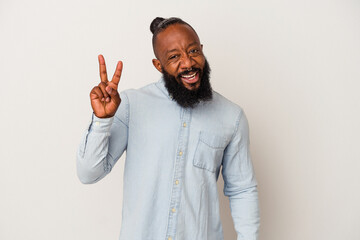 African american man with beard isolated on pink background showing number two with fingers.