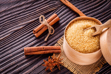 cane brown sugar on a white acrylic background