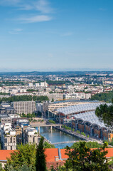 Vue aérienne de Lyon et du quartier de la Confluence