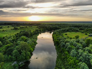 Seim river Ukraine. View from the drone.
