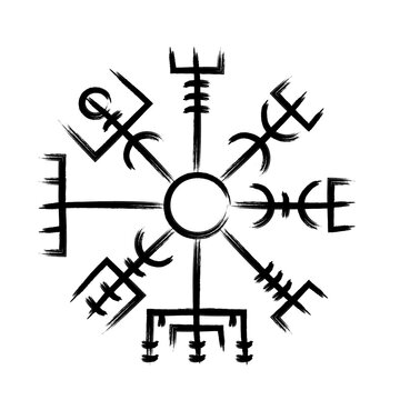 Vegvisir Viking Compass brush stroke icon. Clipart image isolated on white background