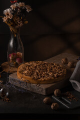 Just baked organic gluten-free pie with apples. Special dessert for people on a diet who got allergies.