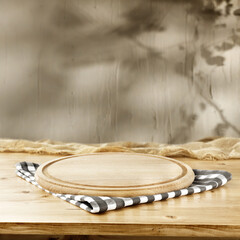 Wooden desk of free space and wall with shadows 