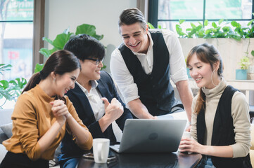 Obraz premium professional business person team colleague meeting and discussion, group working with corporate teamwork, talking for cooperation idea brainstorming, occupation strategy