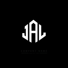 JAL letter logo design with polygon shape. JAL polygon logo monogram. JAL cube logo design. JAL hexagon vector logo template white and black colors. JAL monogram, JAL business and real estate logo. 