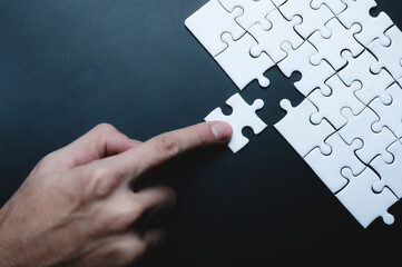 business success concept idea of jigsaw puzzle, teamwork solution and join connection, strategy team together, match with cooperation partnership challenge