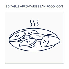Fried plantain line icon. Ripe sweet plantains with caramelized texture and sweet flavor. Afro-Caribbean food.Local food concept. Isolated vector illustration. Editable stroke © Antstudio
