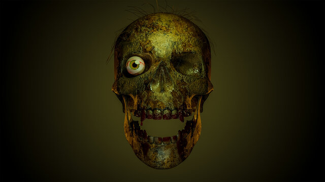 3D Zombie Skull Vampire Corpse Head Scary Halloween Horror Movie Dark Gothic Background High-Resolution CGI Illustration Nosferatu Occult Goth Skulls