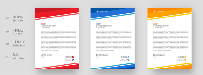 Obraz premium corporate modern letterhead design template with yellow, blue and red color. creative modern letter head design template for your project. letterhead, letter head, simple letterhead design.