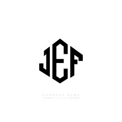 JEF letter logo design with polygon shape. JEF polygon logo monogram. JEF cube logo design. JEF hexagon vector logo template white and black colors. JEF monogram, JEF business and real estate logo. 