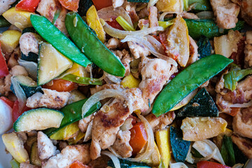 Delicious stir fry of vegetables and shrimp and tofu