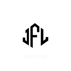Obraz premium JFL letter logo design with polygon shape. JFL polygon logo monogram. JFL cube logo design. JFL hexagon vector logo template white and black colors. JFL monogram, JFL business and real estate logo. 