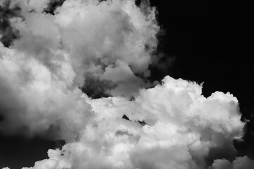 Dark sky with birds flying among dramatic clouds as background (Black and White)