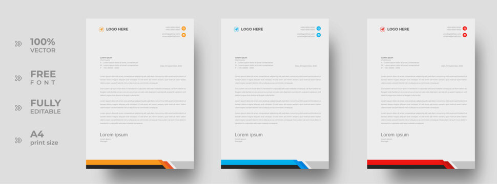 corporate modern letterhead design template with yellow, blue and red color. creative modern letter head design template for your project. letterhead, letter head, simple letterhead design.
