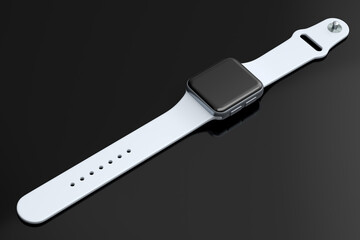 Stainless silver smart watch or fitness tracker isolated on black background.