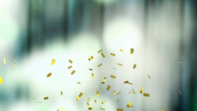 Animation Of Gold Confetti Falling On Glowing Background