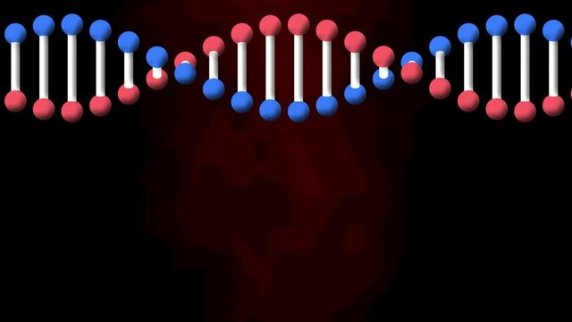 Animation of dna strand spinning on black and red background