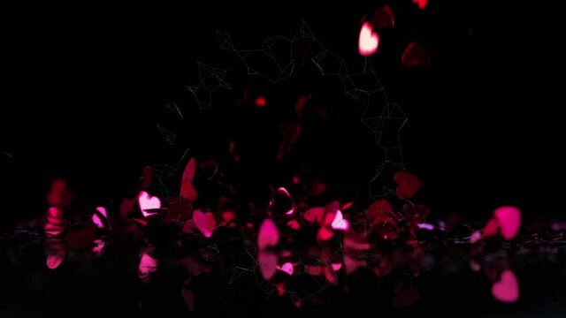 Animation of red hearts falling on black background