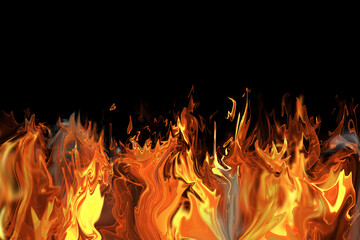 Fire flames isolated on black background